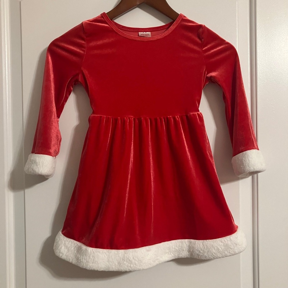 Holiday Time girls'‎ red velour Santa dress with white faux fur trim Sz XS (4-5)